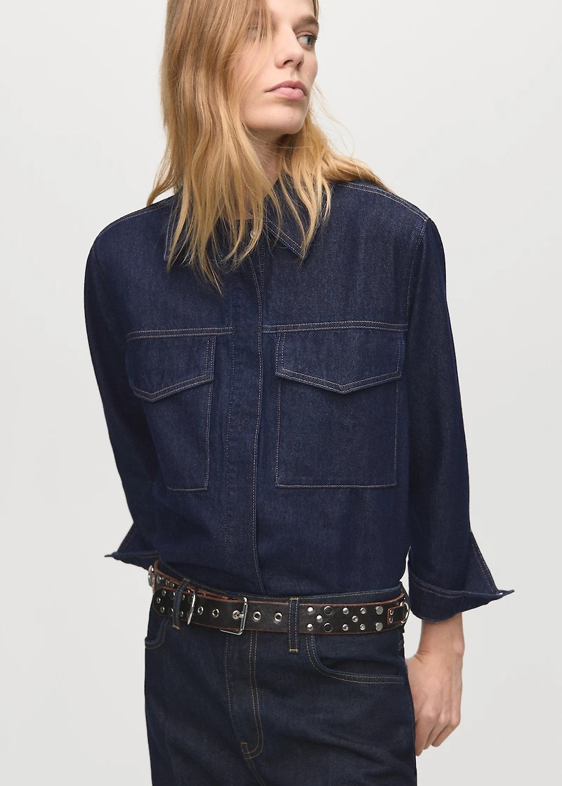 Denim shirt with flap pockets