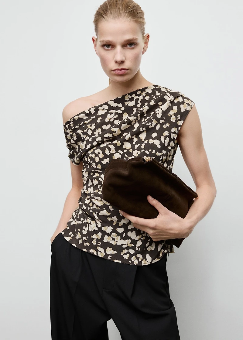 Draped animal-print top
