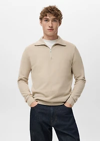 Microstructure sweater with zipper collar