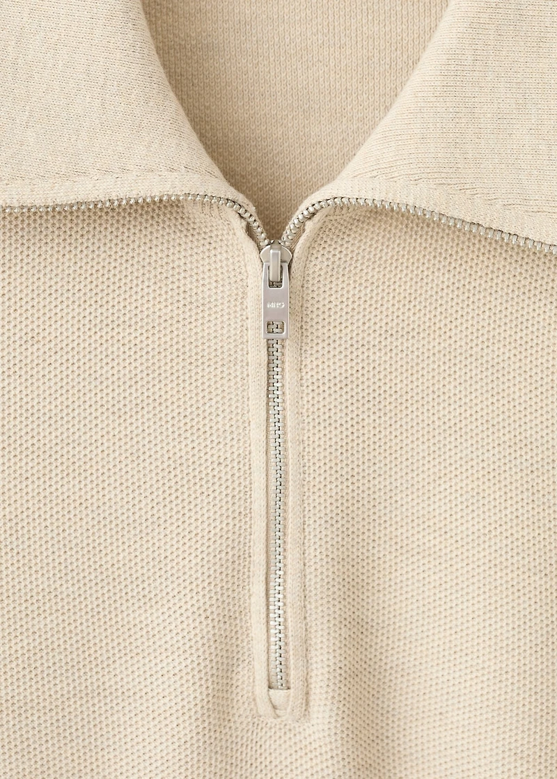 Microstructure sweater with zipper collar