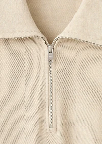 Microstructure sweater with zipper collar