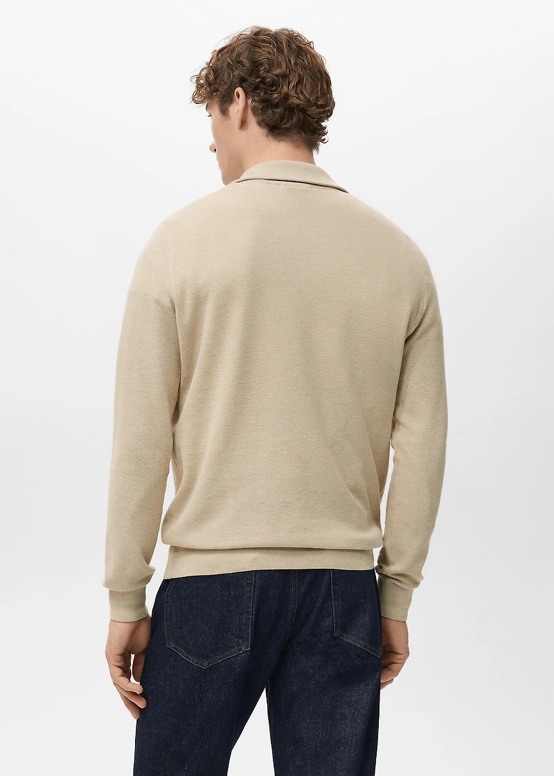 Microstructure sweater with zipper collar