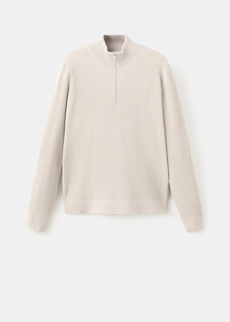 Ribbed sweater with zip neck