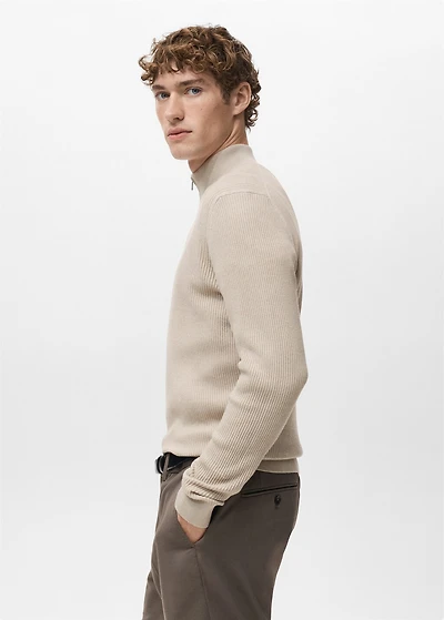 Ribbed sweater with zip neck