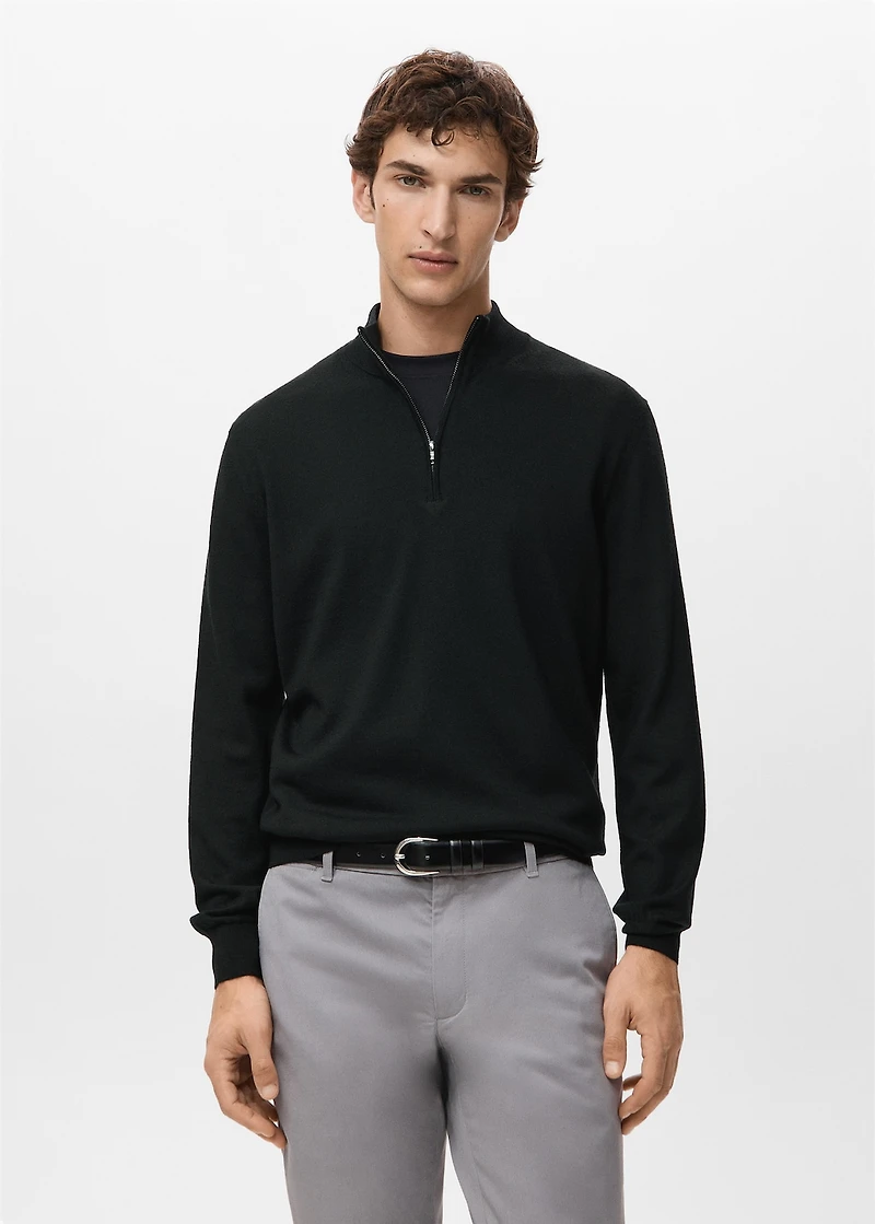 100% merino wool zip-neck sweater