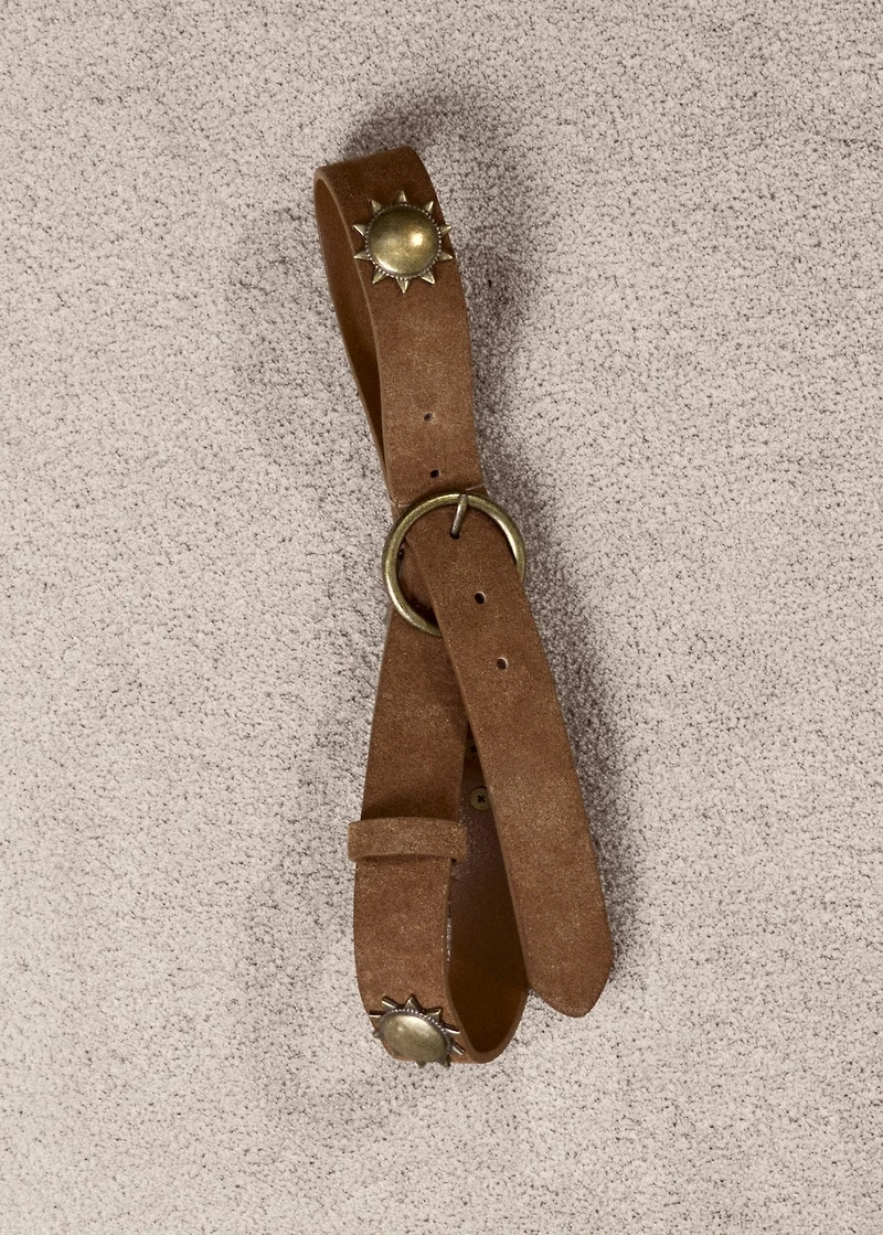 Leather belt with sun designs