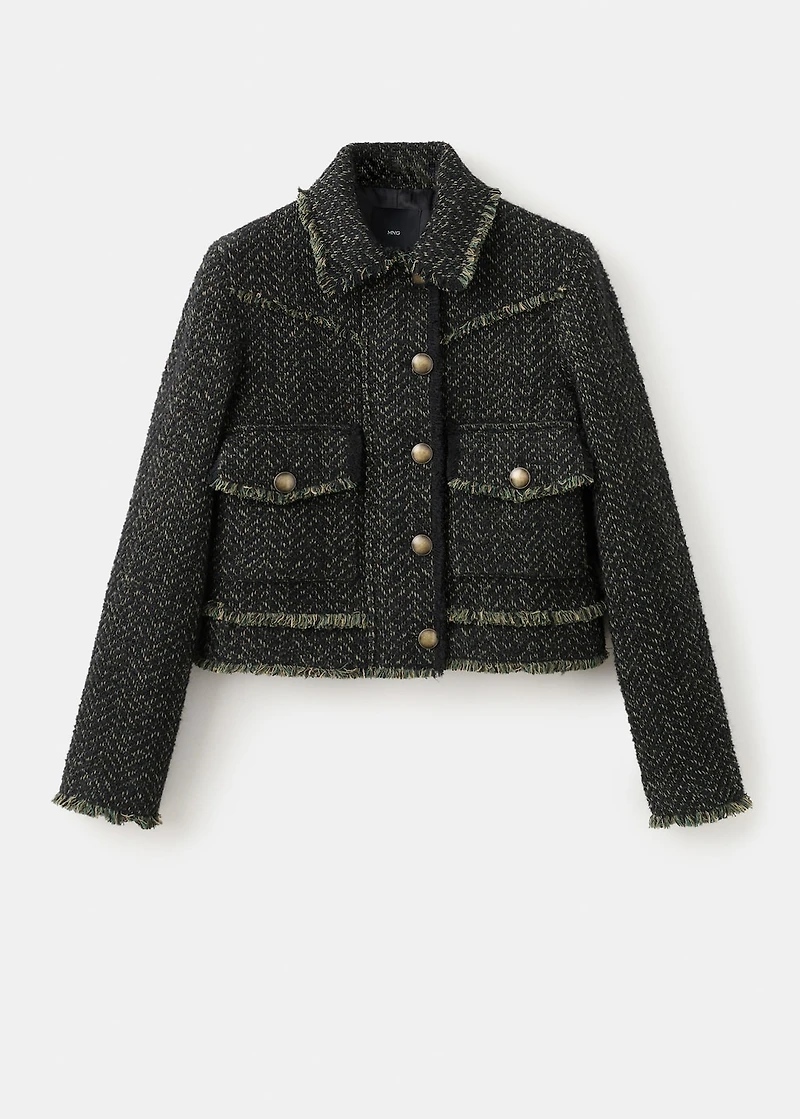 Tweed jacket with notched lapel collar