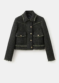 Tweed jacket with notched lapel collar