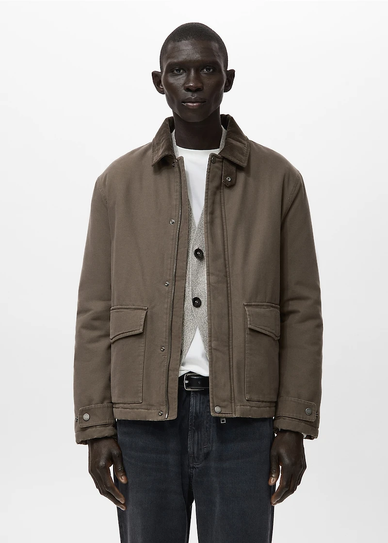 Quilted jacket with corduroy collar