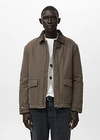 Quilted jacket with corduroy collar