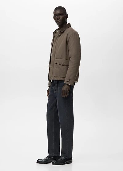 Quilted jacket with corduroy collar