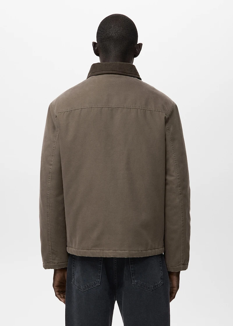 Quilted jacket with corduroy collar