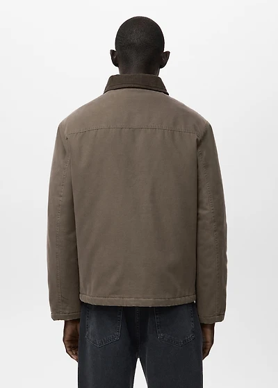 Quilted jacket with corduroy collar