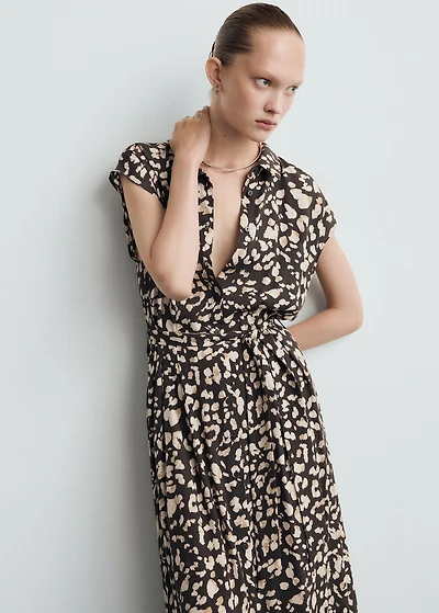 Printed shirt dress with belt