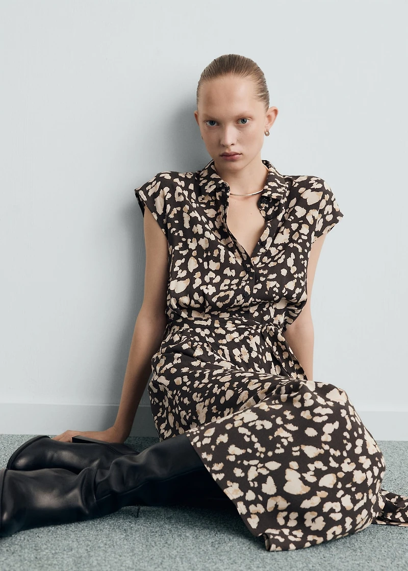 Printed shirt dress with belt