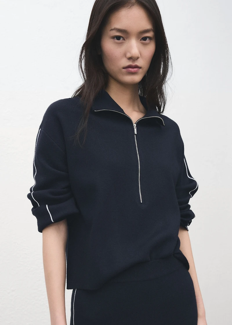 Zip neck contrast-stripe sweater