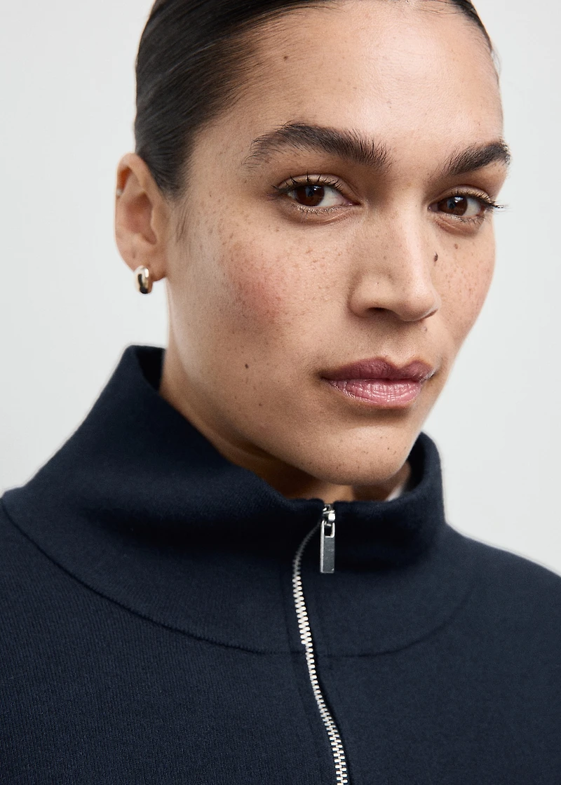 Zip neck contrast-stripe sweater