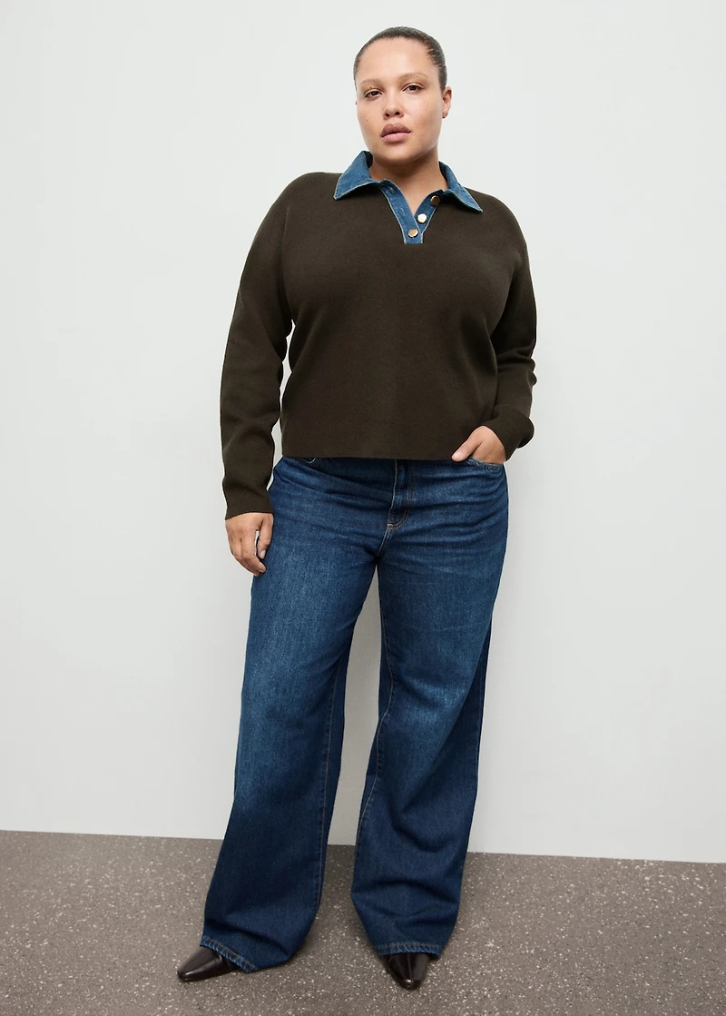 Combined shirt-collar sweater