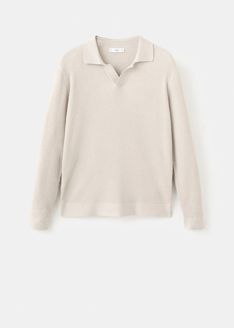 Cotton-blend ribbed polo sweater