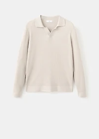 Cotton-blend ribbed polo sweater