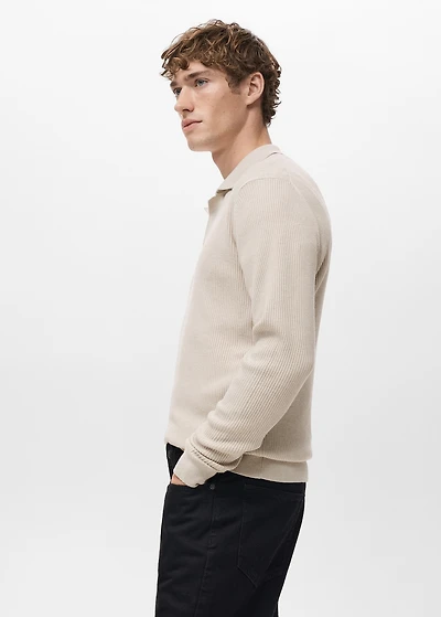 Cotton-blend ribbed polo sweater