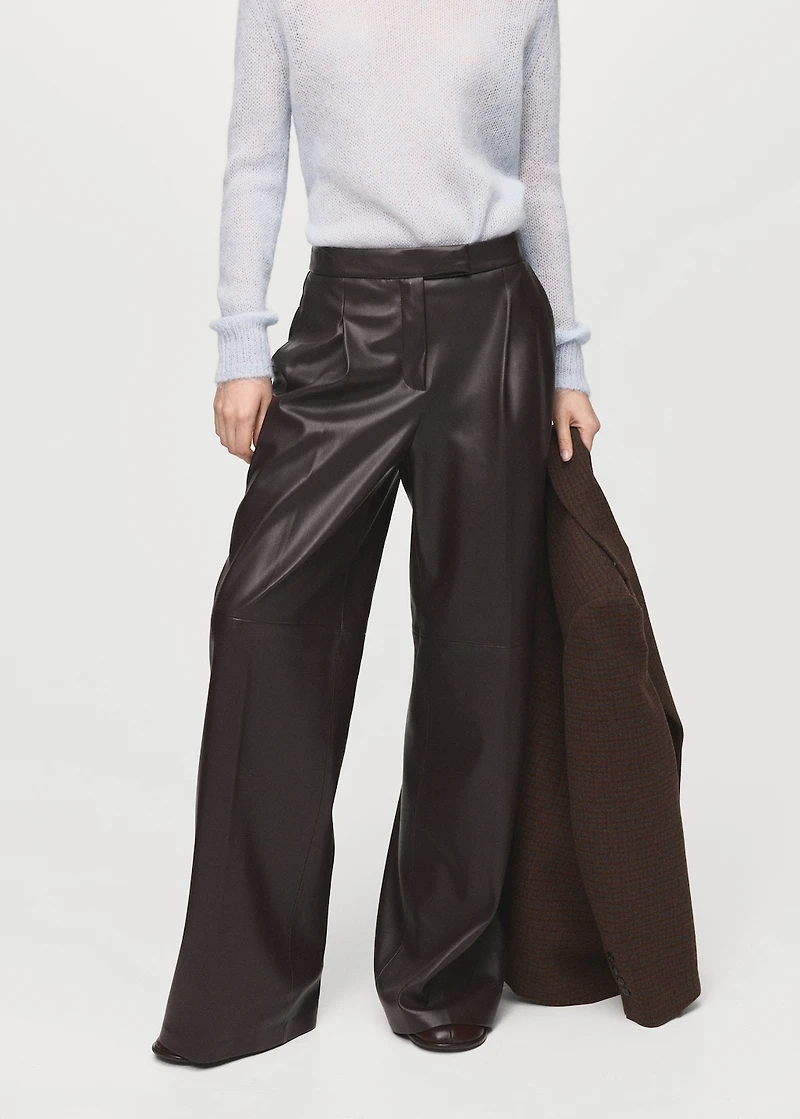 Wide-leg faux-leather pants