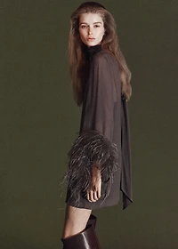 Feathered dress with bell sleeves