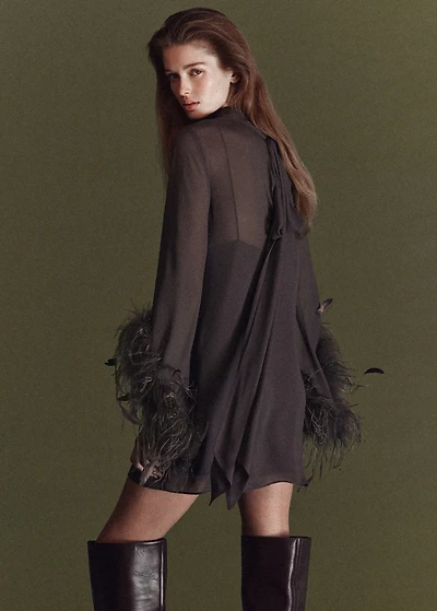 Feathered dress with bell sleeves