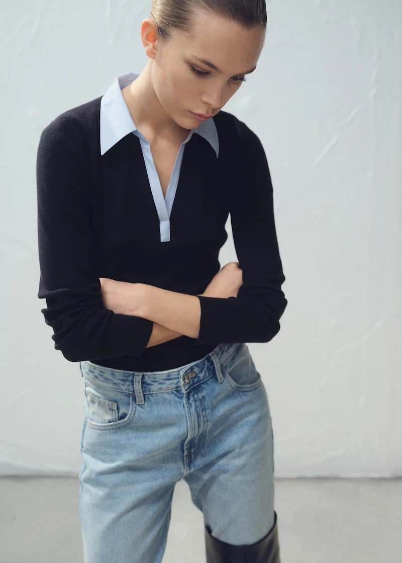 Combined shirt-collar sweater