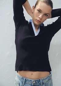 Combined shirt-collar sweater