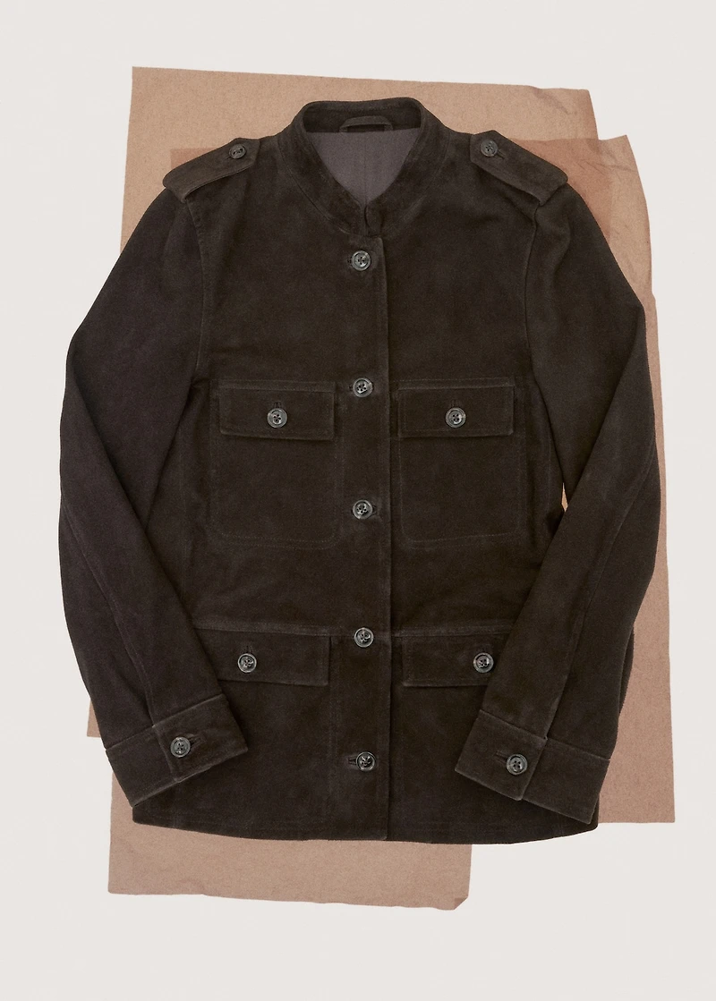 Suede jacket with band collar