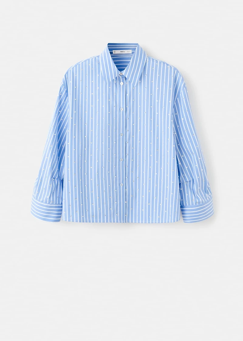 Striped crop blouse with rhinestones
