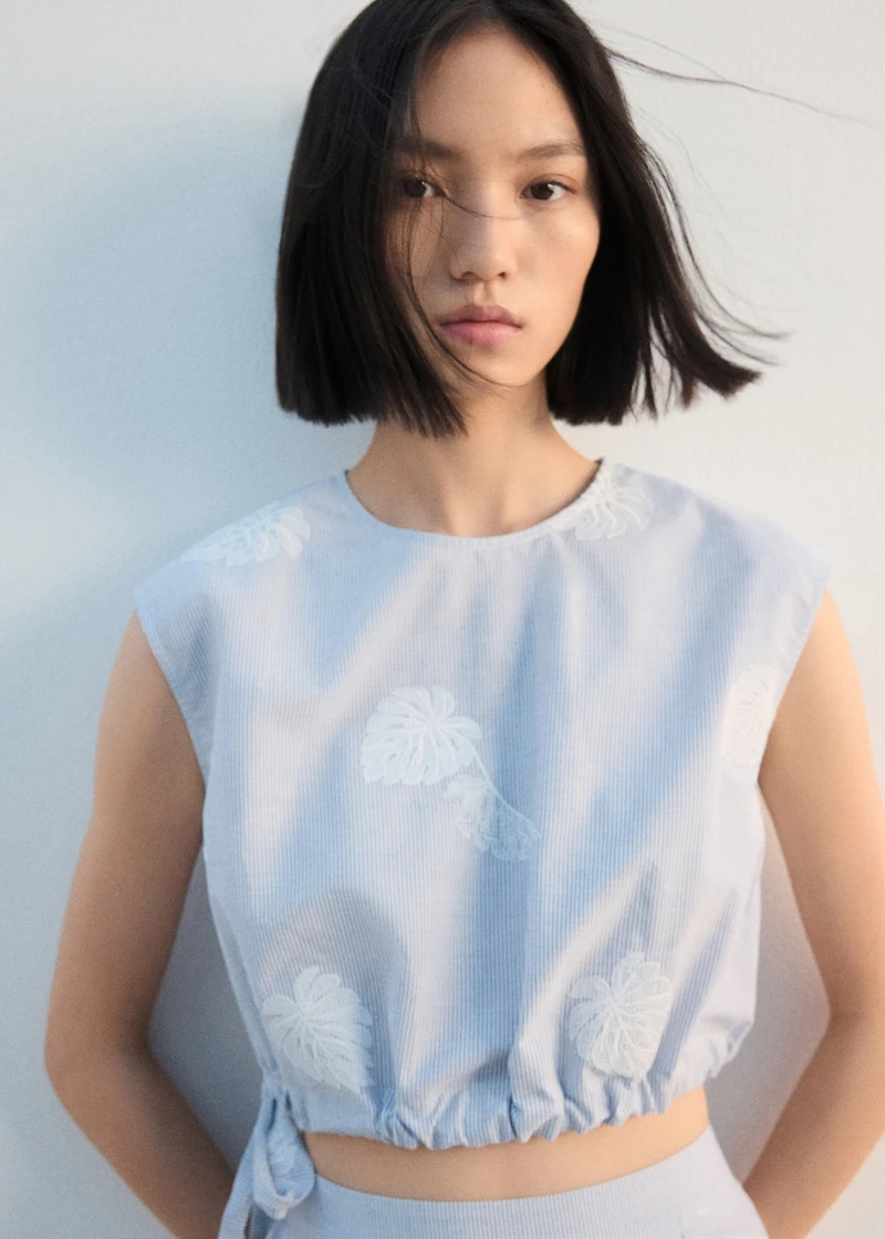 Embroidered striped top
