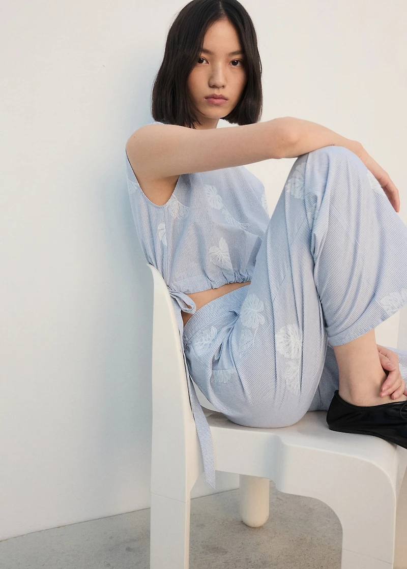 Embroidered striped top