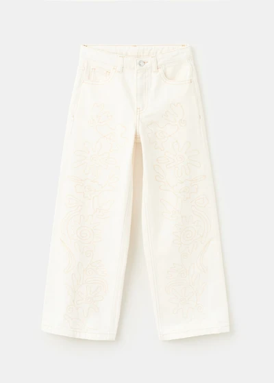 Floral embroidery jeans