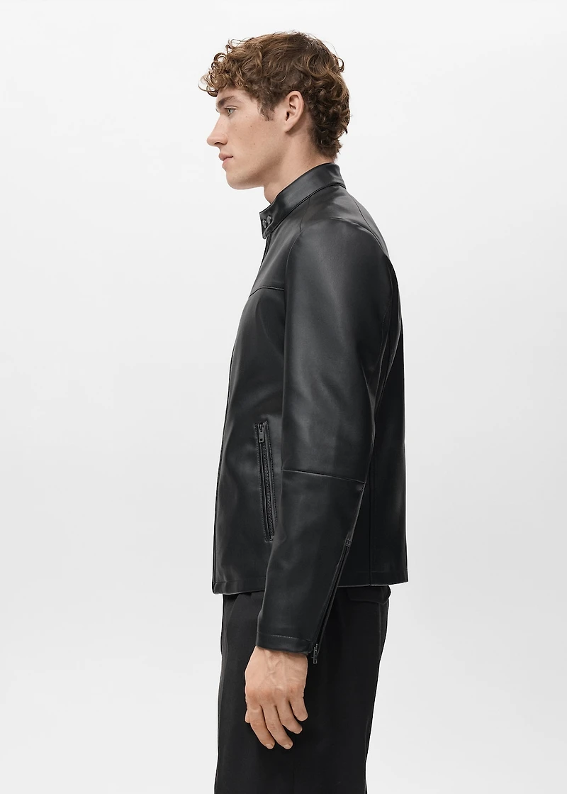 Zip-up faux-leather jacket