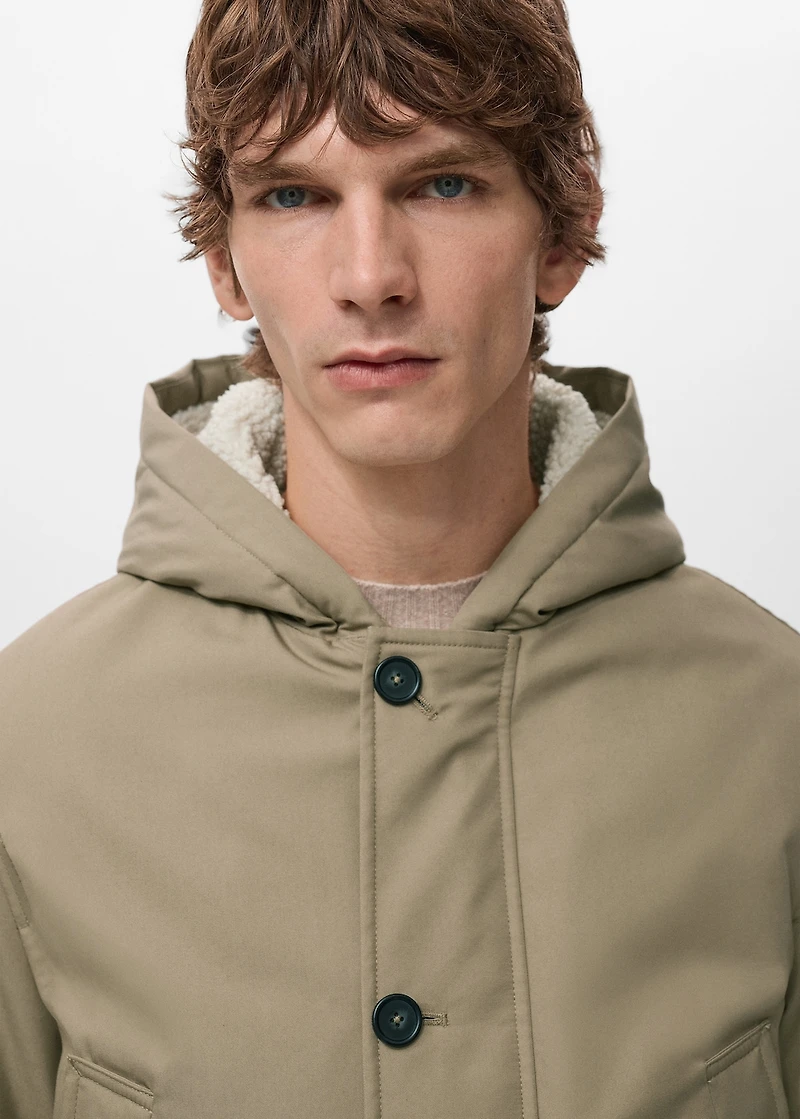 Quilted parka with water-repellent hood