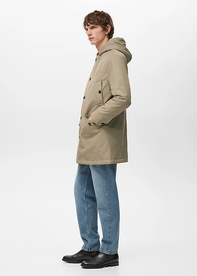 Quilted parka with water-repellent hood