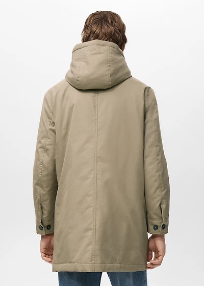 Quilted parka with water-repellent hood