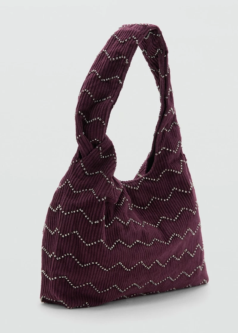 Corduroy handbag with beads