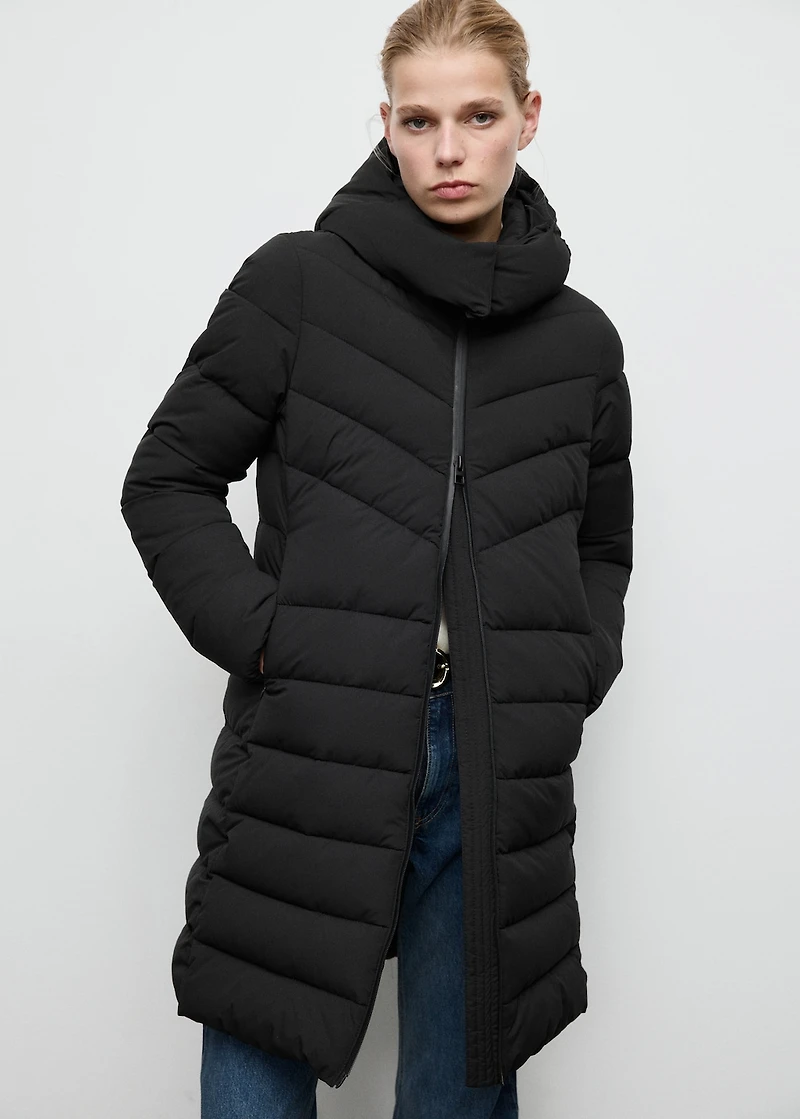 Midi quilted anorak with hood