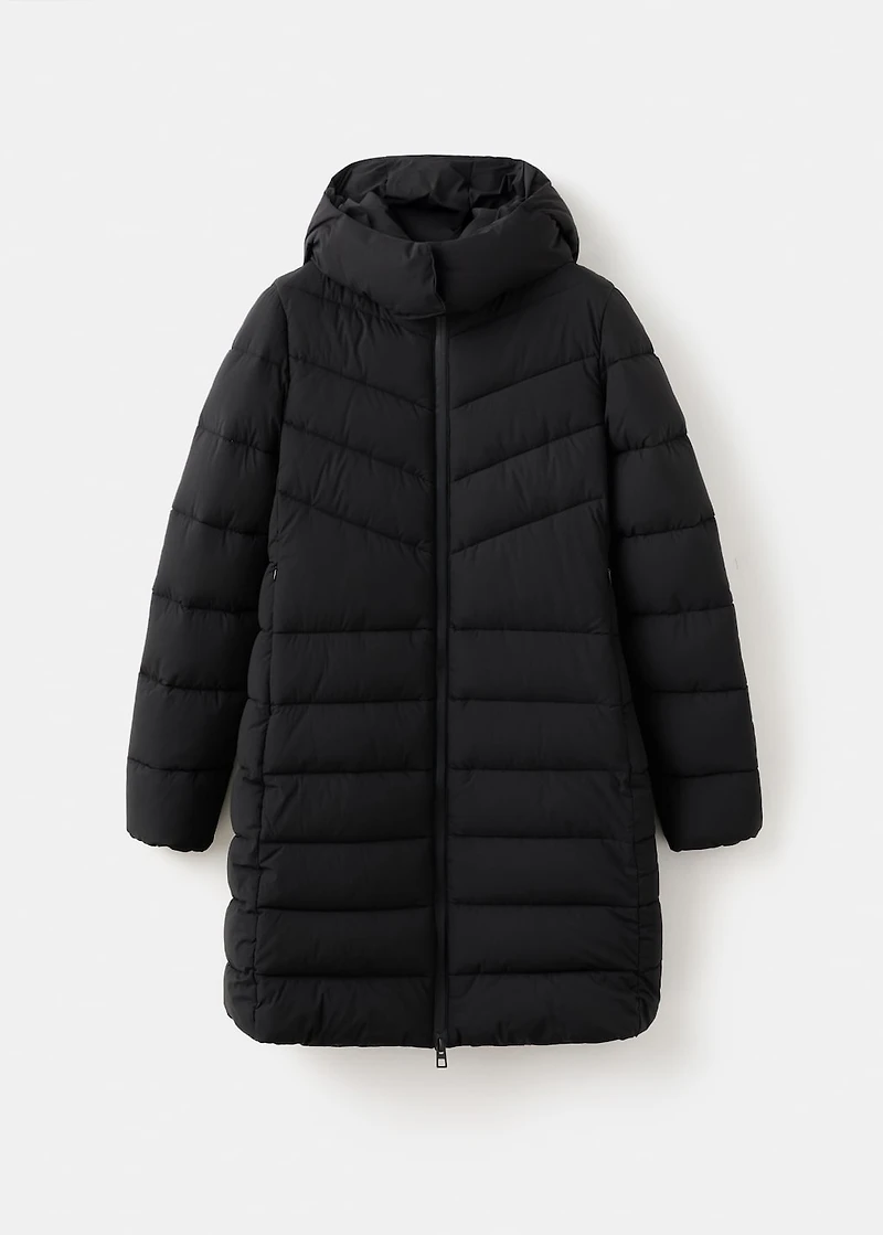 Midi quilted anorak with hood