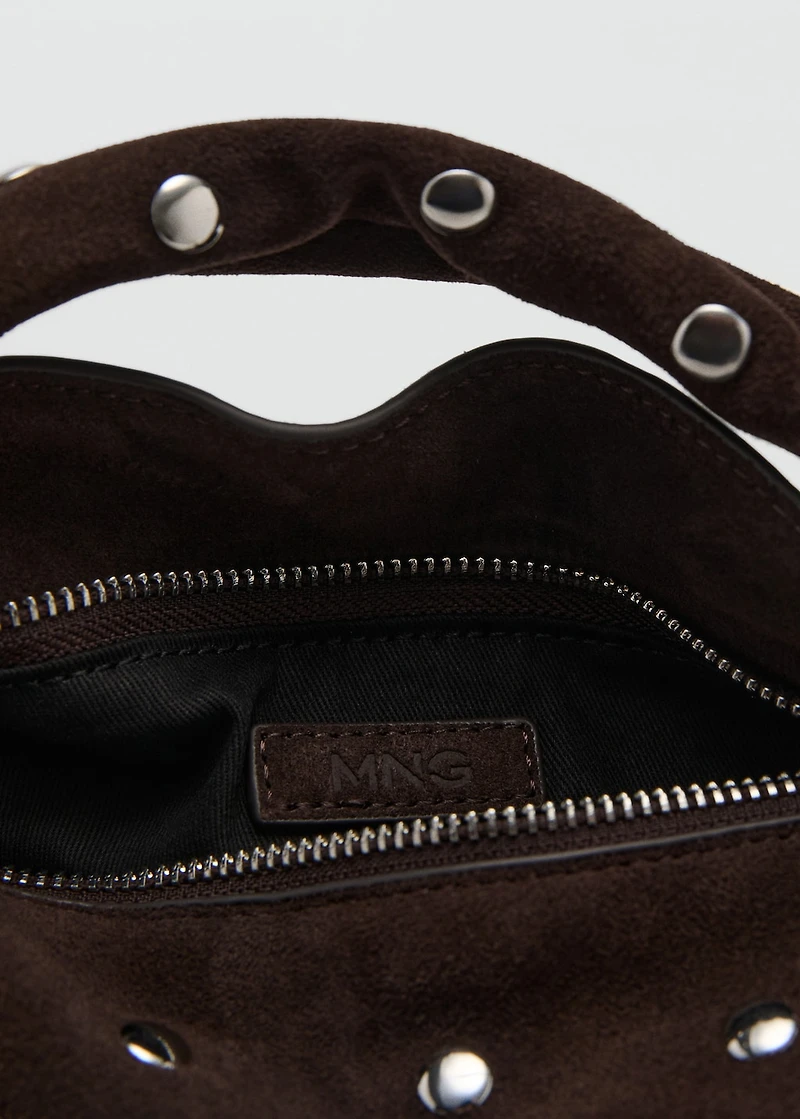 Suede leather studded handbag