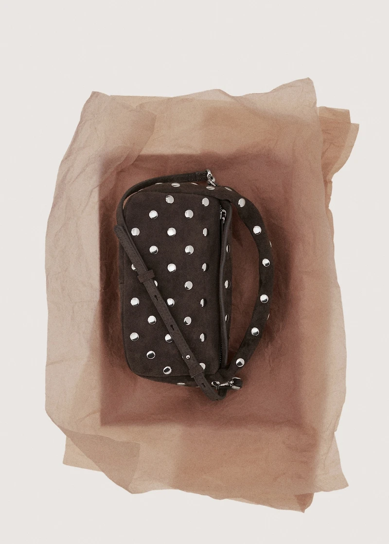 Suede leather studded handbag