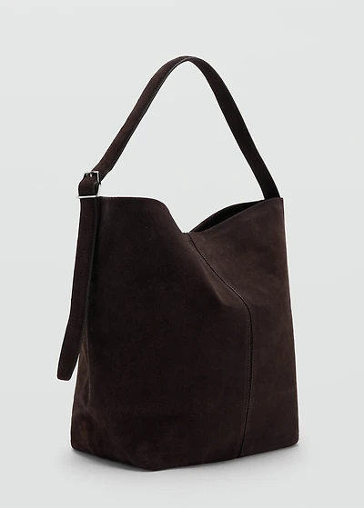 Large suede bucket bag with buckle