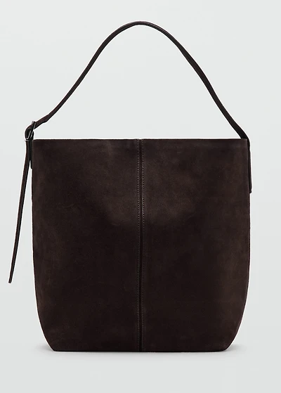 Large suede bucket bag with buckle