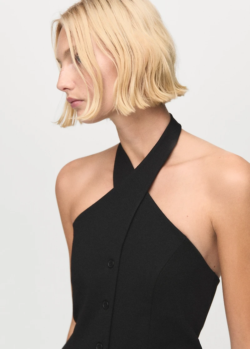 Halter-neck vest with buttons