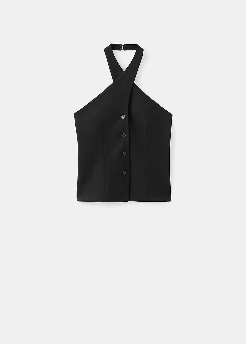 Halter-neck vest with buttons