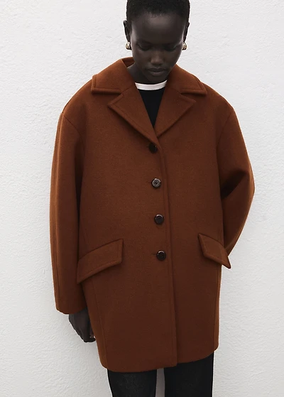 Wool-blend coat with button fastening