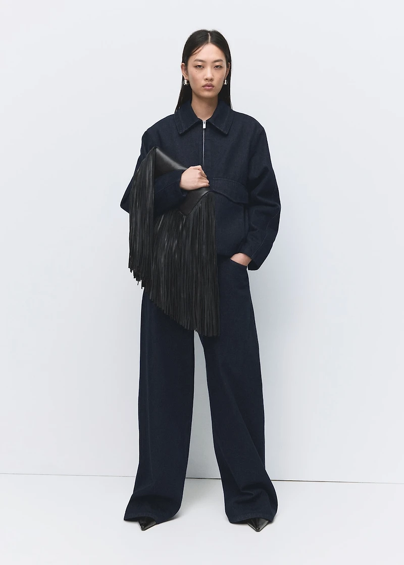 High-rise wide leg rinse-wash jeans